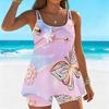 Damen Tankini Badeanzug 2-teilig Bunt Schmetterlingsblumen Muster Urlaubs Badesachen