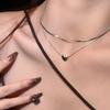 Unique Heart Pendent Necklace Double Layered Pendant Choker Stainless Steel Chain Choker Perfect for Fashionable Ladies