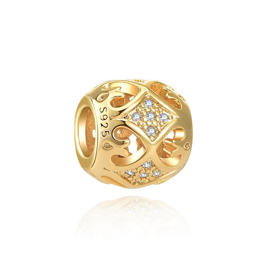 18K Gold Plated Pine Nuts Crown Charm Fit Original Bracelet Shining Bead Diy Women Jewelry Giftcopper Trinket Jewelry Gift