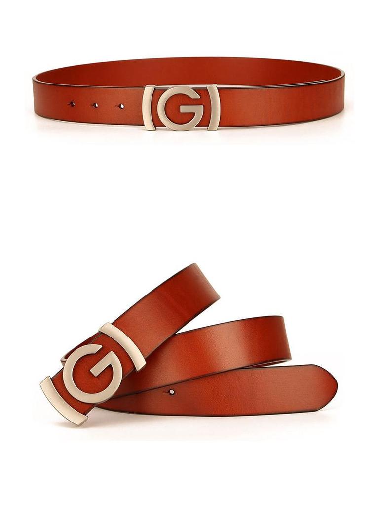 Men's Smooth Buckle Vegetable Tanned Leather Belt, Adjustable Length