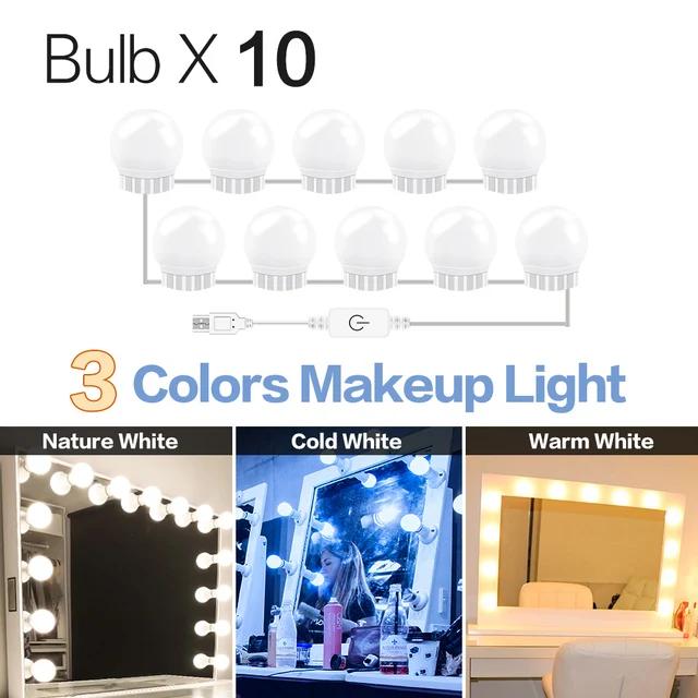 Makeup Mirror LED Light Bulbs Vanity Lights USB Charging Bathroom Dressing Table Lighting Dimmable LED Vanity Mirror Light