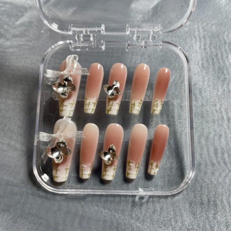 Nail Bow Artificial Nude French Style Gorgeous Manicure Wearable Nails Reusable