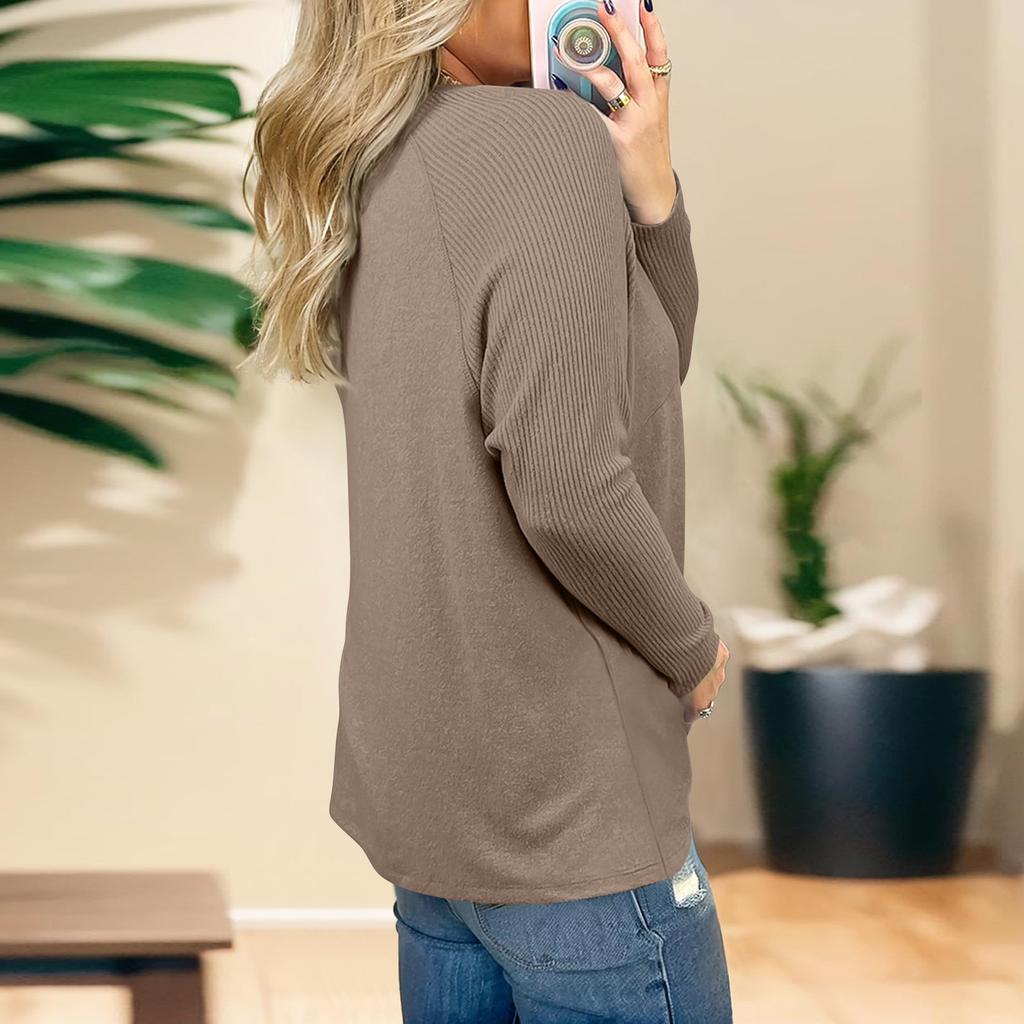 Women's Solid Color V Neck Long Sleeved Top