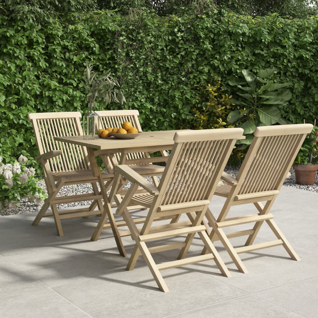 5 Piece Garden Dining Set Gray Solid Teak Wood