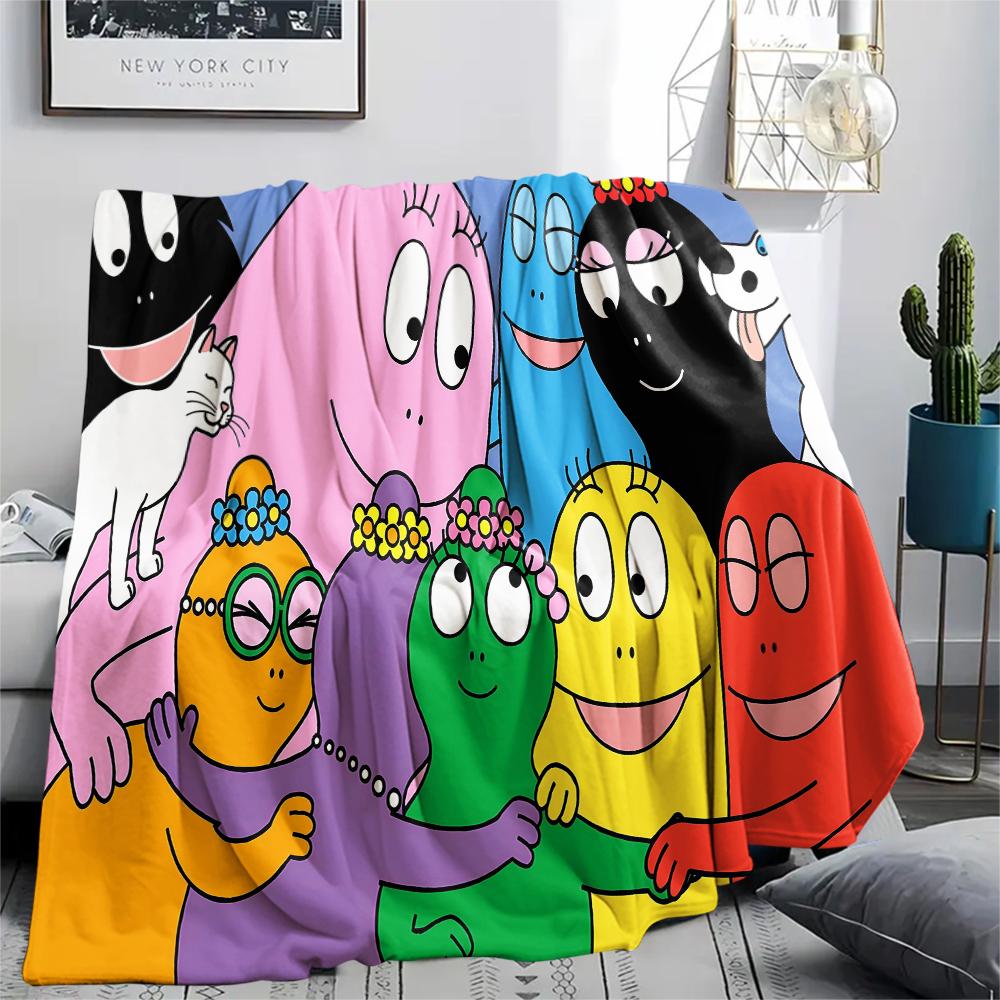1 szt. Koc flanelowy z nadrukiem rodziny Barbapapy, Wysokiej jakości, Wygodny na wszystkie pory roku, Wystrój domu, Ciepło i komfort, Idealny na prezenty