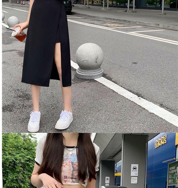 Korean Style High Waist Slit Midi Skirt - Summer A-line Slim Fit