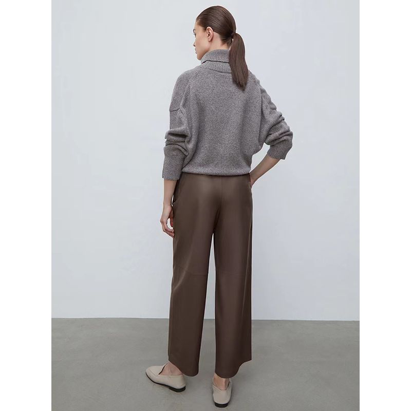 Fashion New Arrival Fashion High Waist Straight Pants Nine Points Casual PU Leather Pants Casual PU Leather Pants