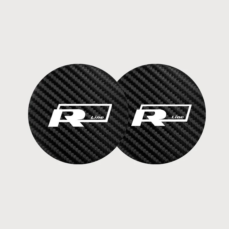 For VW 2Pcs Carbon Fiber Coaster Car Water Cup Anti-slip Pad Mat For Volkswagen Golf 5 6 Tiguan Jetta Passat Scirocco Arteon T