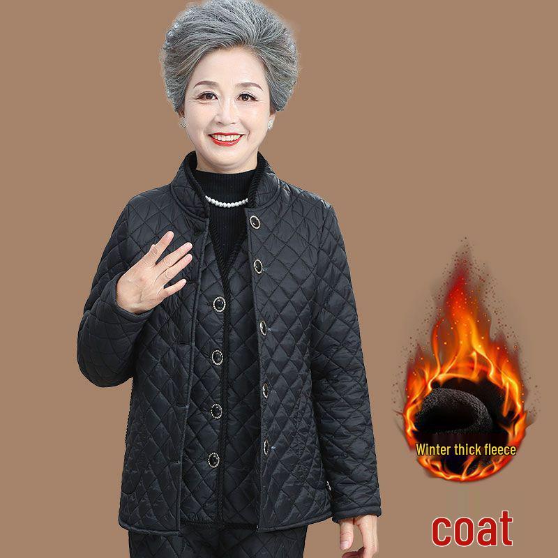 Warm Velvet Cotton Suit for Mom and Grandma: Autumn/Winter Three-Piece Set for Mature Women