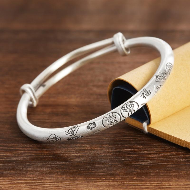 

Zuyin 9999 Рельефные благоприятные слова привлекают богатство Кошка Круглая палка Круглый браслет на животе в этническом стиле Ретро благоприятные слова Новогодний браслет Adjustable size