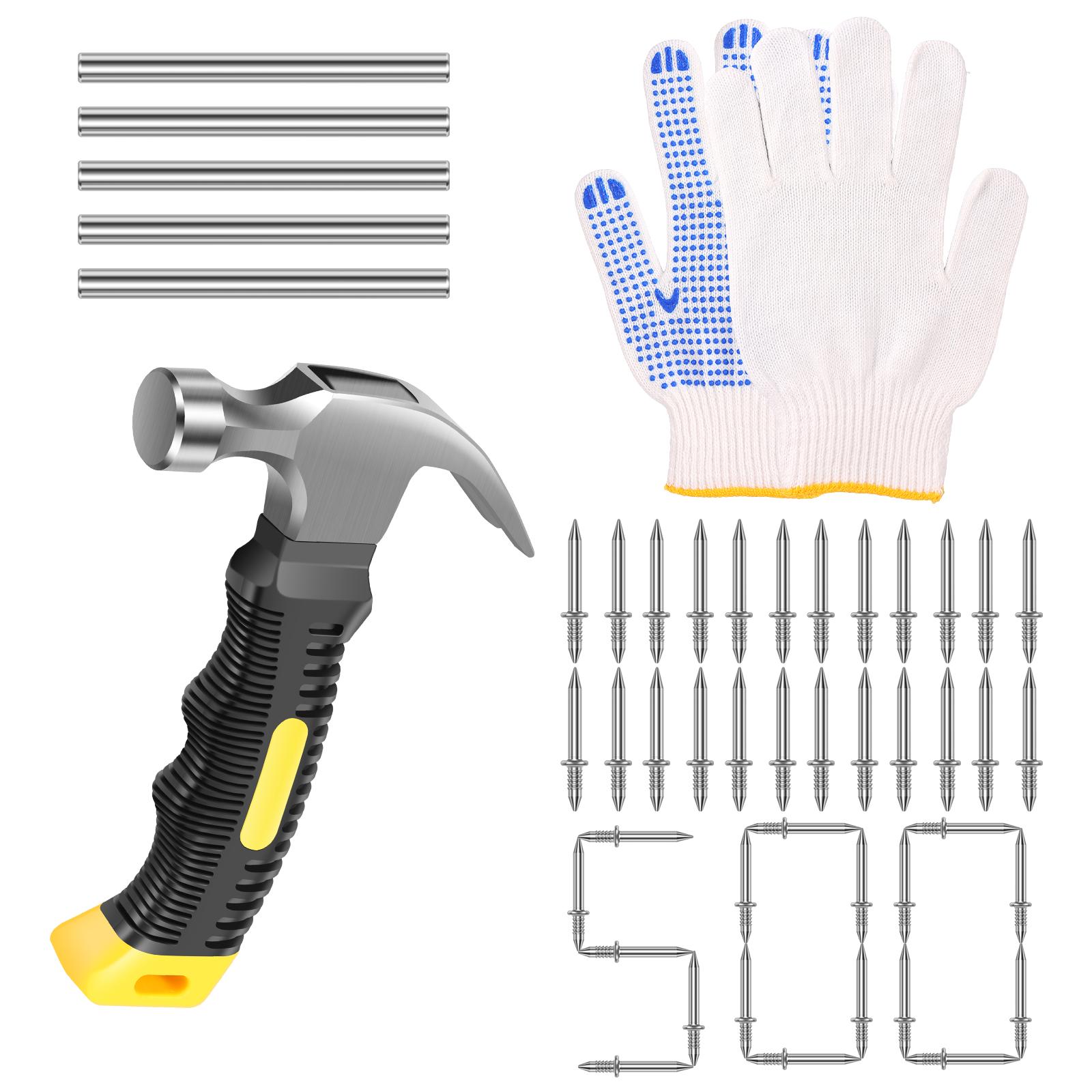 

500 шт. Бесшовные гвозди с двойной шляпкой, плинтусная резьба с 5-ю рукавными инструментами и 1 молотком-гвоздодером, не ржавеющие, без следов для стеновых панелей