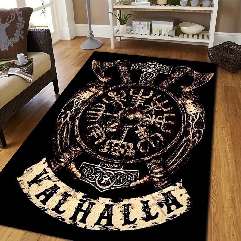 Viking Norse Rune Symbol Print Area Rug Non‑Slip Soft Floor Carpet Bedroom Living Room Present Indoor Home Lounge Bedding Decor