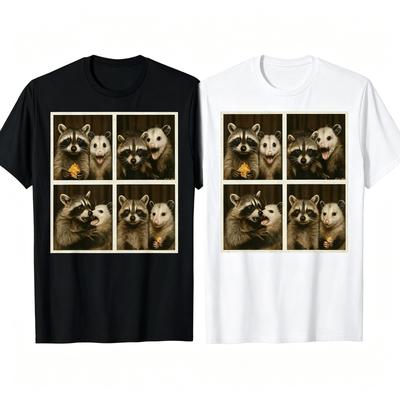 Vintage Raccoon Family Four Photo Collage Art Graphic T‑Shirt SIZE S‑5XL