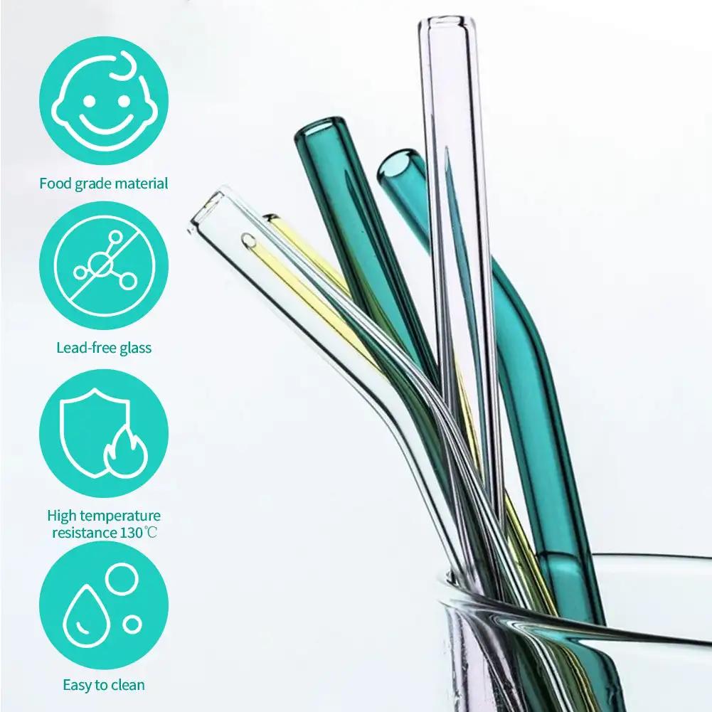 7PCS Reusable Transparent Glass Straws Eco Friendly Heat Resistant High Borosilicate Drinking for Juice Milk Coffee Bar Drinks
