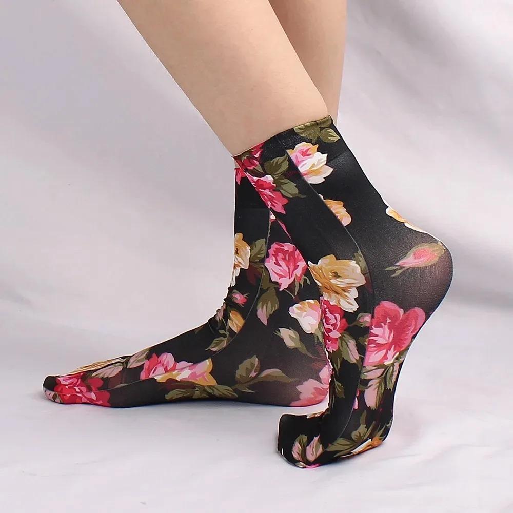 1 Pairs Leopard Floral Print Short Socks Summer Sheer Single Shoe Short Stockings High Elastic Comfort Breathable Socks