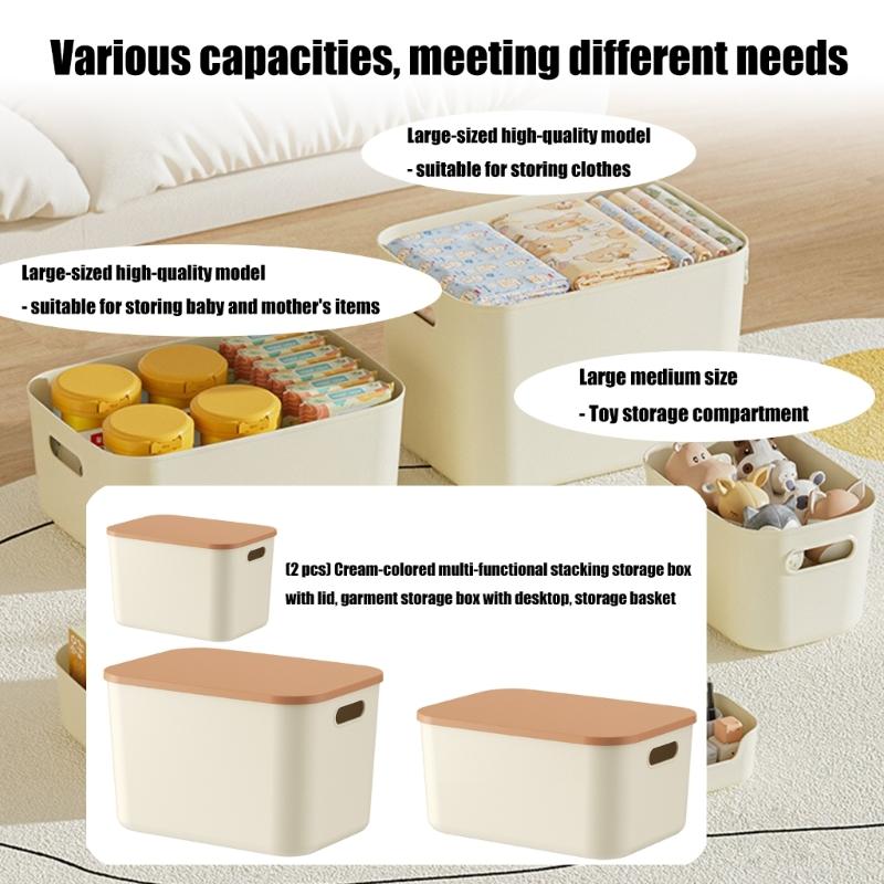 Stackable Home Storage Container Cream Design Dustproof Lid Storage Container For Clothes Toy Organization