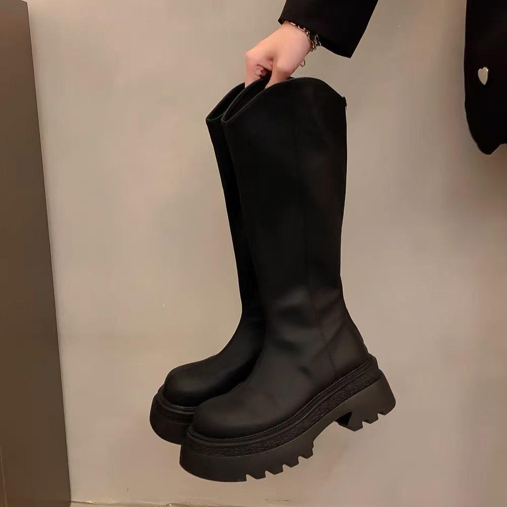 Versatile and thin v-mouth knight boots American retro brown heightening platform boots women's 2025 autumn and winter new models