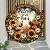 Sunflower & Highland Cow Wooden Hanging Sign - Farmhouse Welcome Door Decor for Indoor Outdoor Porch Housewarming Gift