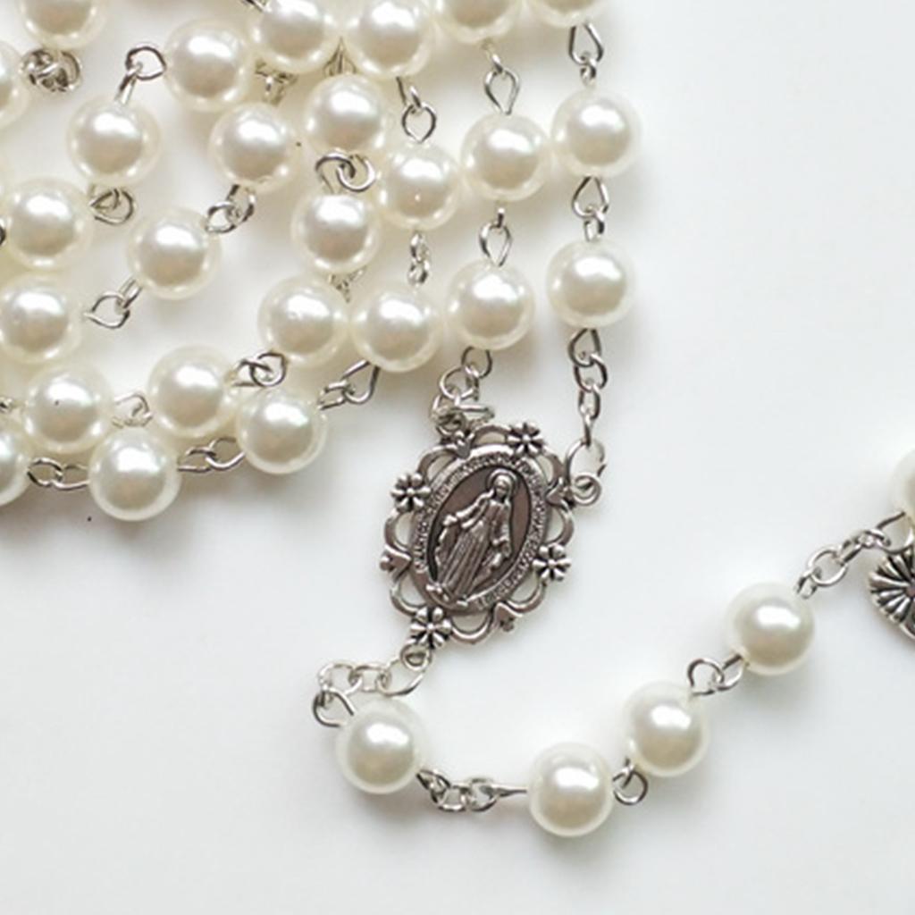 8mm Prayer Beads Rosary Necklace Mary Jesus for Cross Pendant Catholic Necklaces Religious Jewelry Women Charm Gifts