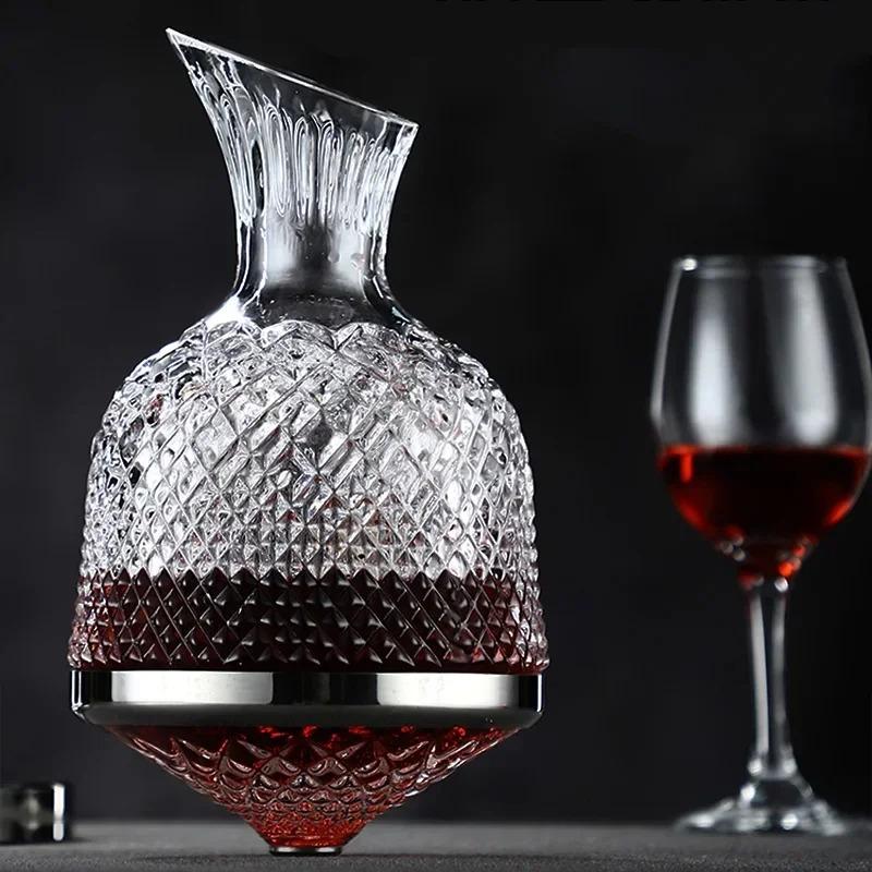 High Grade Crystal 360° Rotating Decanter Tumbler 1500ml Wine Aerator Dispenser,Luxury Bar Gift&Home Use