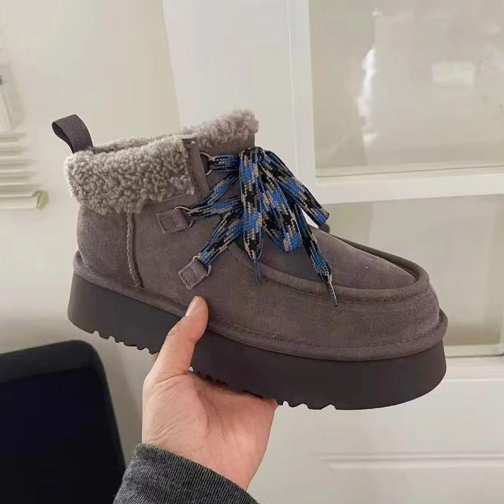 Winter New Snow Boots Thick Bottom Fukara Strap Sheepskin and Fur Integrated Snow Boots Wool Strap Short Boots