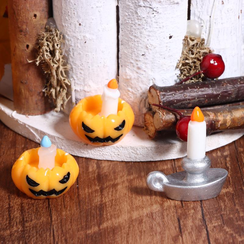 3Pcs/Set Dollhouse Pumpkin Lantern Candle Holder Model Halloween Mini Decoration Micro Landscape Horror Ornament Dollhouse Toys