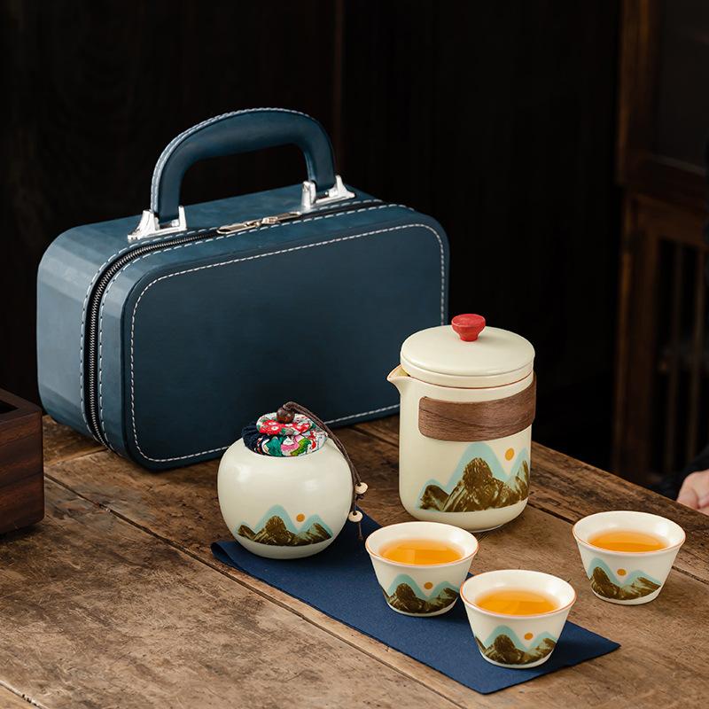 Retro Kung Fu Tea Set, Travel Tea Set, Portable Outdoor Quick Cup, Enterprise Ancient Rhyme Teapot