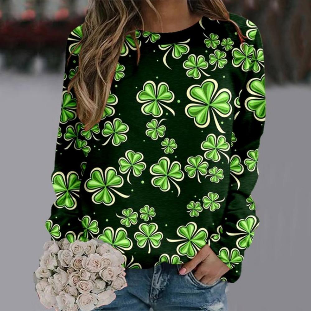 Grüne Pullover Pullover Frauen St Patrick Tag Kleidung 2024 Frauen Täglichen Grün Workout Langarm O Neck T Shirt Weibliche Tops
