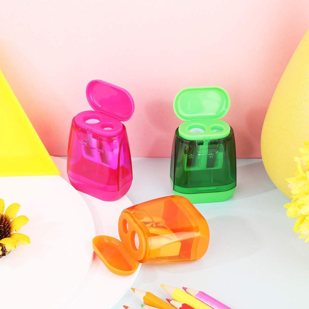 Pencil Sharpener Dual Hole Pencil Sharpener Manual Pencil Sharpeners with Lid for School Home Office Supplies (24 Pieces)