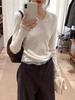 Korean Style White Mesh V-Neck Patchwork Long Sleeve Slim Top for Women - Autumn/Winter