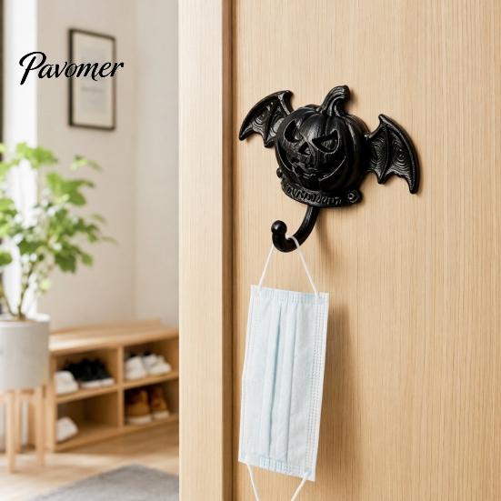 Black Bat Wing Hook Devil Pumpkin Wall Hook, Halloween No-Drill Adhesive for Keys Key Holder Bags, Strong Sticky Damage-Free Decorative Hooks Entryway