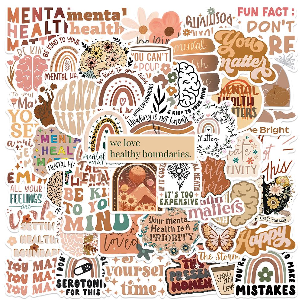 50Pcs Vintage Art Bohemia Mental Healthy Stickers Boho Cartoon Decals For Guitar Phone Laptop Scrapbook Diary Stationery Sticker