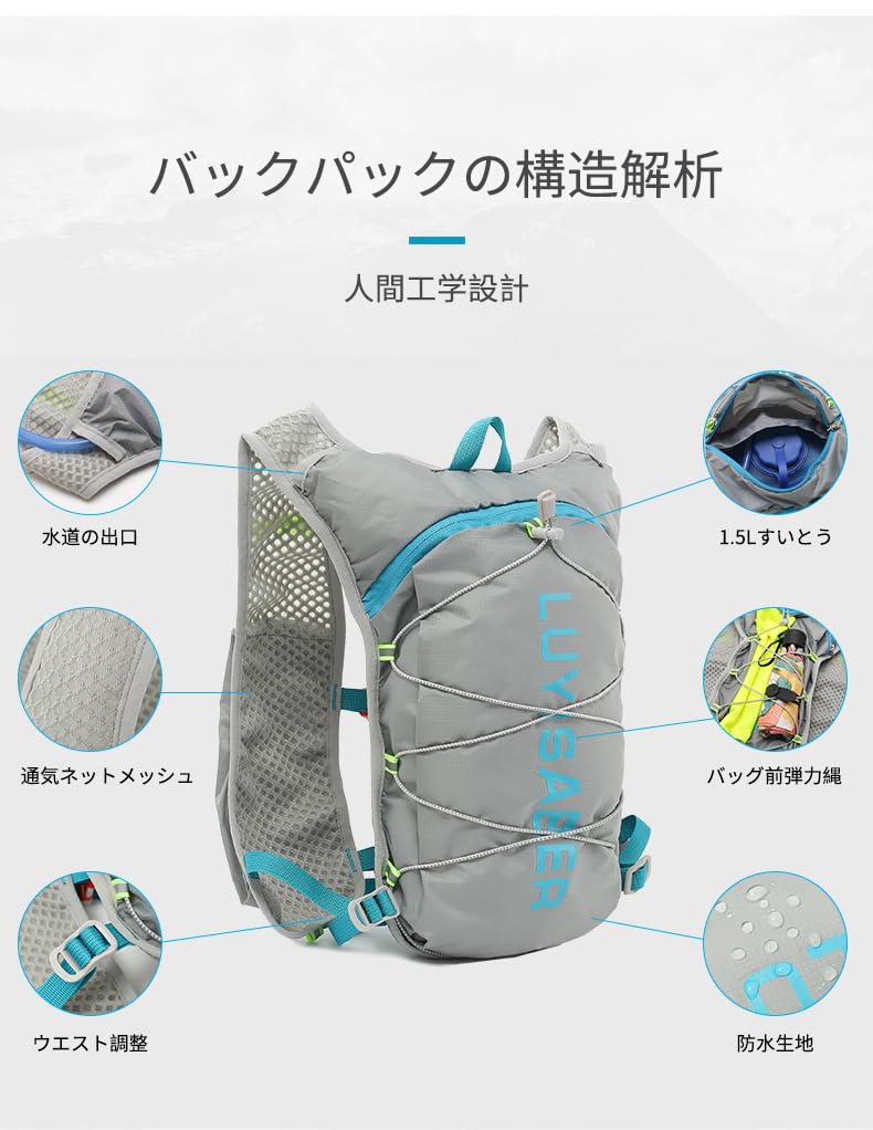 Clapoyis Running Trail Backpack Vest, Small, Non-Shaking, Running, Hydration, Walking, (Cyan, S)