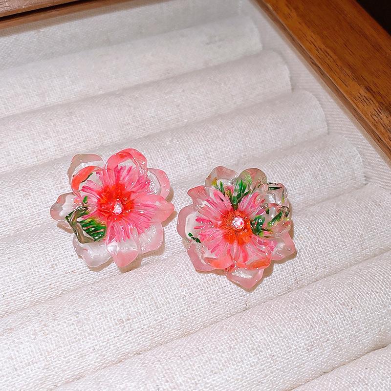 Ankola red oil dripping love earrings new Hong Kong style retro ear buckles autumn and winter earrings autumn and winter