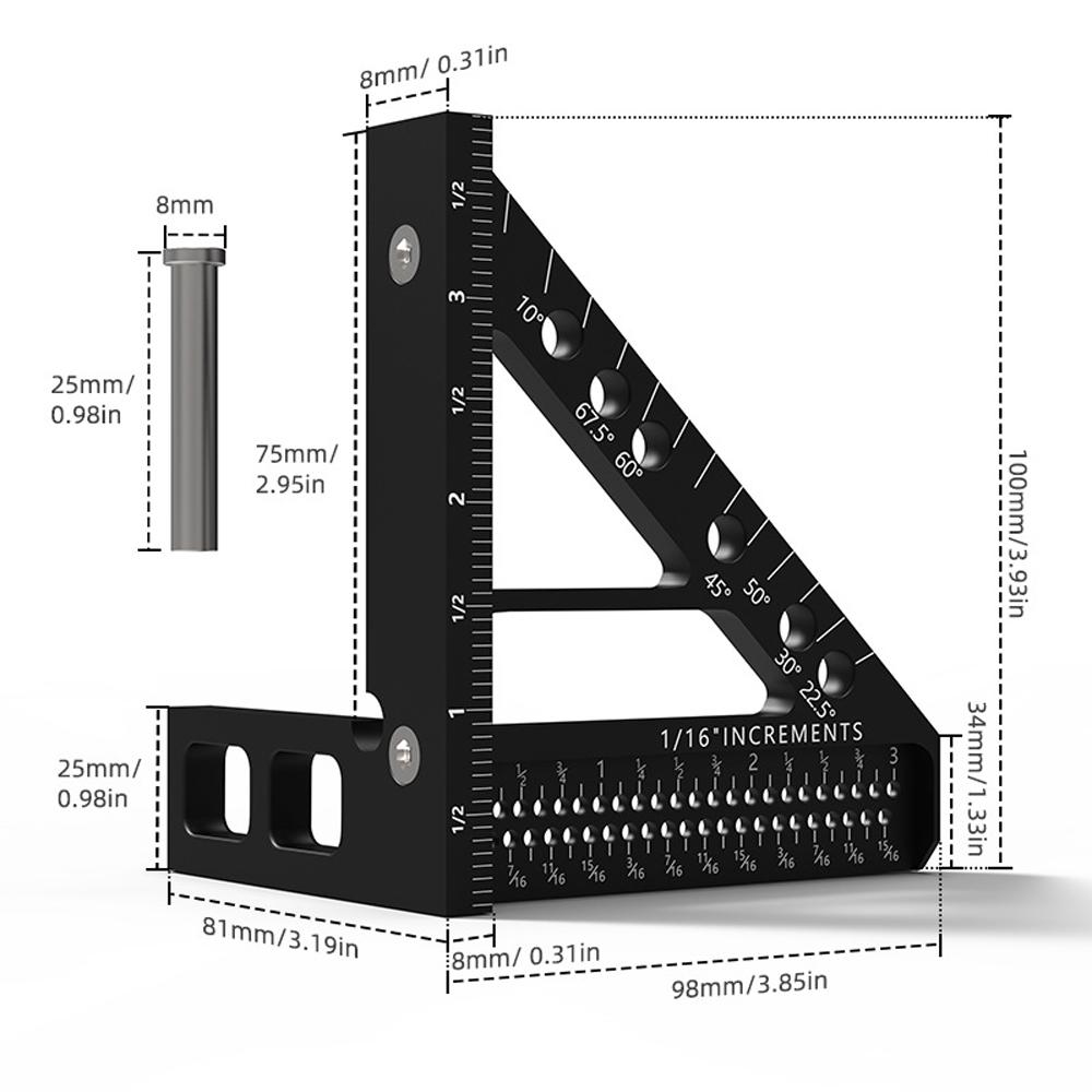 Regla de calibración CrossLine Línea vertical Ángulo de 45 grados Calibre de ángulo recto Regla de ángulo Aleación de aluminio