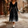 Women's Fashion V-Neck Relaxed-Fit Christmas Print Long-Sleeved Dress