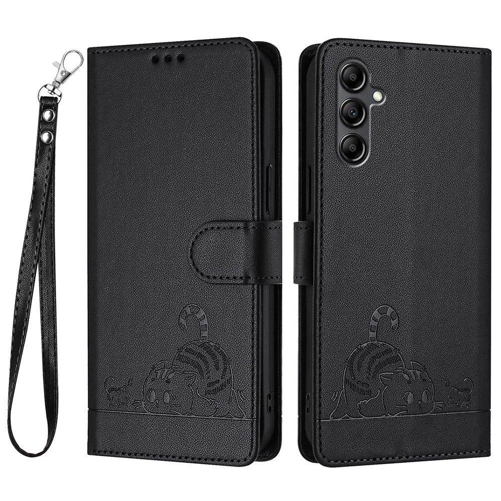 For Samsung Galaxy A15 4G/5G Case with Strap RFID Blocking Leather Wallet Phone Cover Cat Mouse Pattern