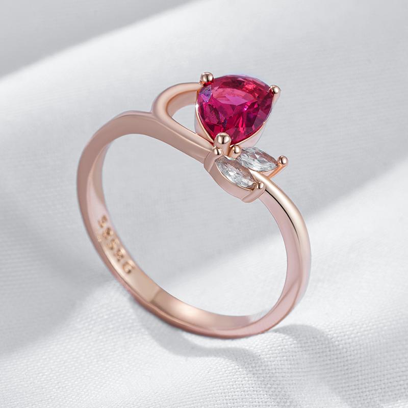 Shiny Red Natural Zircon Ring For Women Fashion  Rose Gold Color Party Accessories Daily Fine Vintage Jewelry