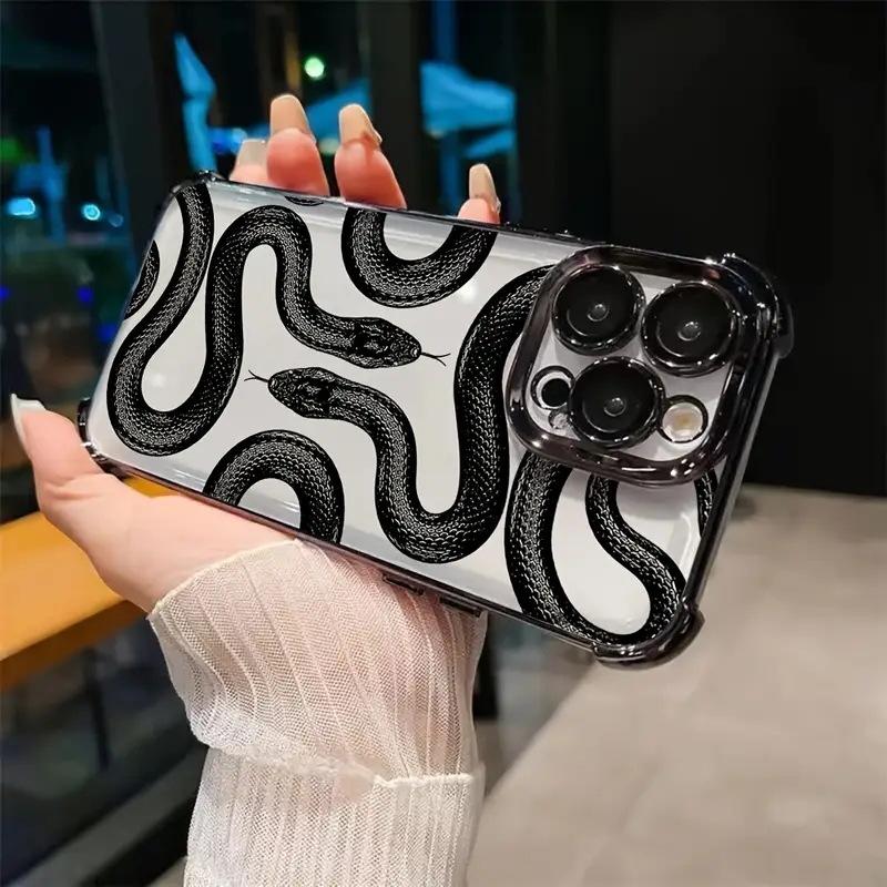 Hot-selling Retro Black Snake Transparent Mobile Phone Case iPhone14/15ProMax Four-corner Airbag Anti-drop Case