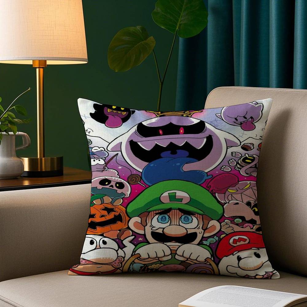 Cartoon M-MarioS Game Pillow Case Plush Fabric Soft Pillowcase Double Sided Print Sofa Cushion Cover Throw