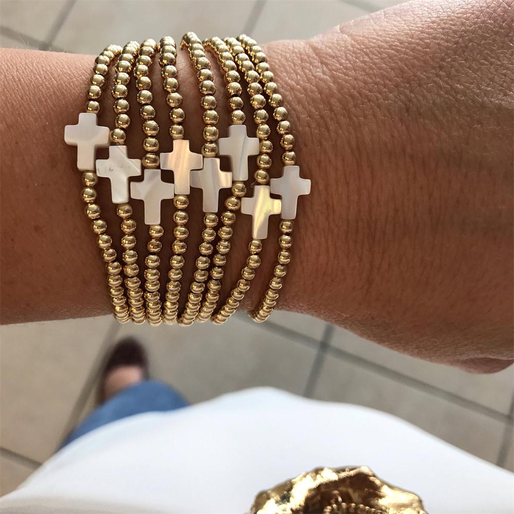 

Vlen Christian Cross Bracelet for Women Stackable 18K Gold Plated Beads Religious Jewelry Dainty Faith Gift Pulseras Mujer