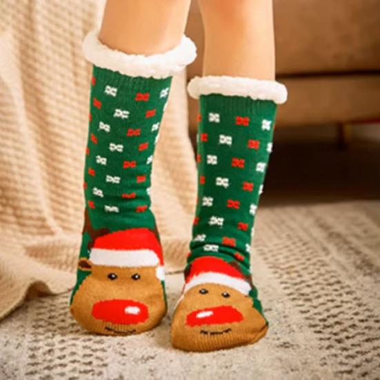 Christmas Floor Socks Thick Warm Non Slip Slipper Socks Cute Animal Fuzzy Socks with Gripper Fluffy Cuffs Gift for Christmas