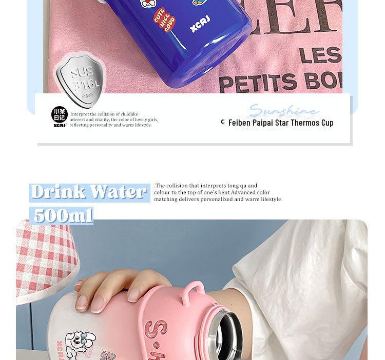 Compact Cartoon Kids' Stainless Steel Straw Thermos - Dual-Drink Design for Tea or Water