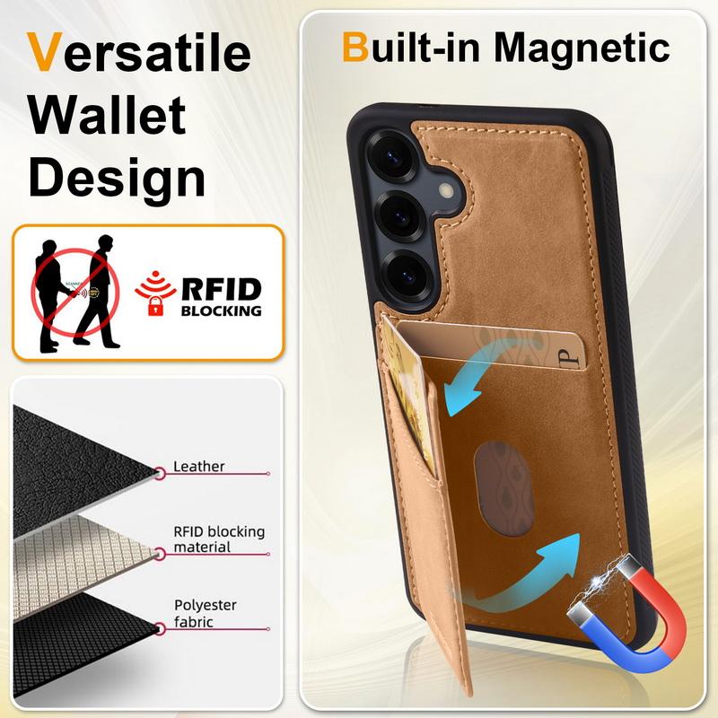 Luxury Back Leather Card Slots Stand Cover Case For Samsung S26 Ultra S25 Edge S24 S23 S22 Plus S21 FE A15 A16 A17 A34 A35 A36 A37 A54 A55 A56 A57 5G