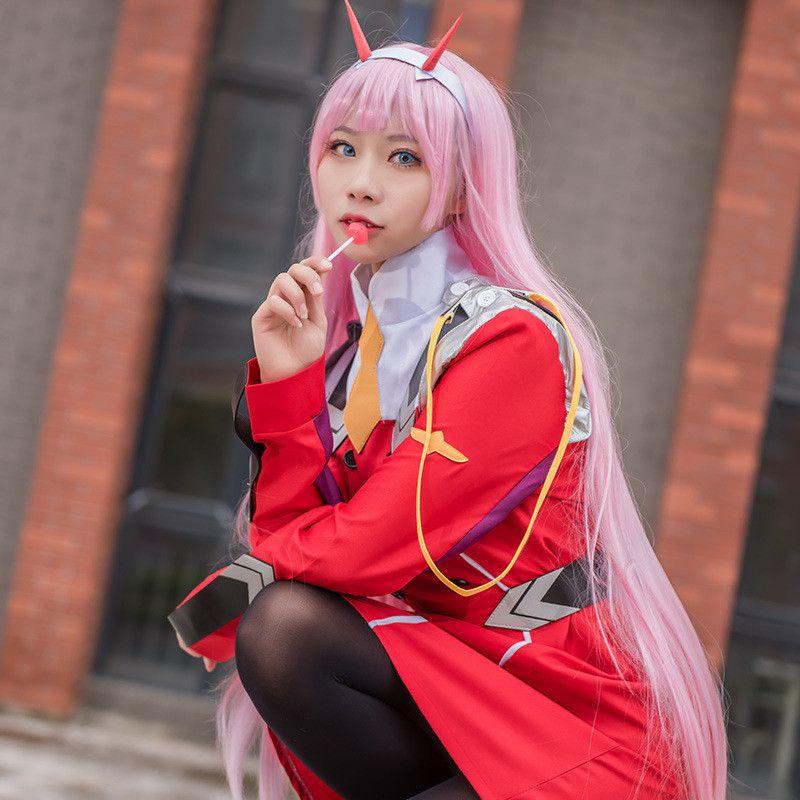 Darling In The Franxx 02 Zero Two Antrekk Rød Uniform Halloween Cosplay Kostyme