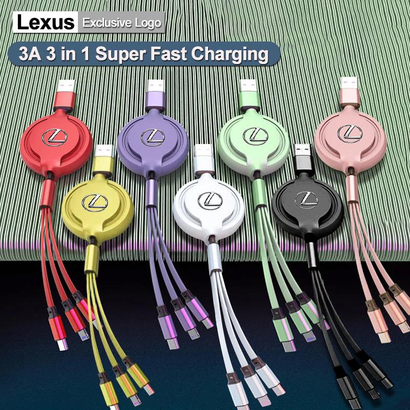 lexus Car Three-in-one Data Cable Retractable Charging Cable Key For ES300h RX350 LX570 IS250 Ct200h LX600 GX470 RX330 LS NX300QF2
