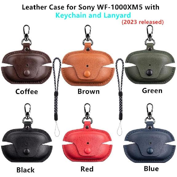 Compatible with Sony WF-1000XM5 Case Cover with Keychain Hook Lanyard,Vintage Leather Case Designed for Sony Earbuds WF1000XM5 Case Cover (2023) for