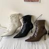 Eilyken Stile Street Punta Affusolata Stivaletto alla Caviglia da Donna Scarpe con Tacco Alto Sottile Primavera Autunno Zip Stivaletti Corti