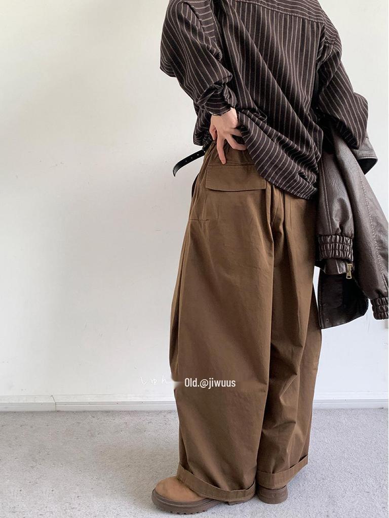 Men's Japanese Style High Waist Retro Wide-Leg Pants - Autumn/Winter Slimming Casual Drape Suit Pants