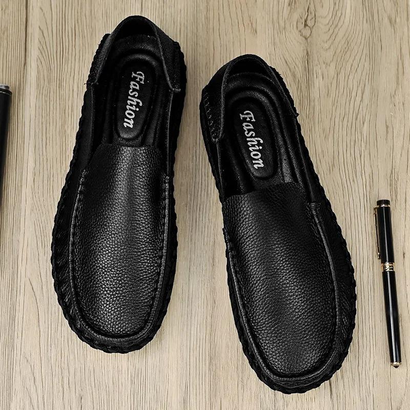 Leather Peas Shoes Men's Autumn Models Men's Breathable Business Casual Leather Shoes Soft Cowhide Soles Widened Soles Men's Shoes